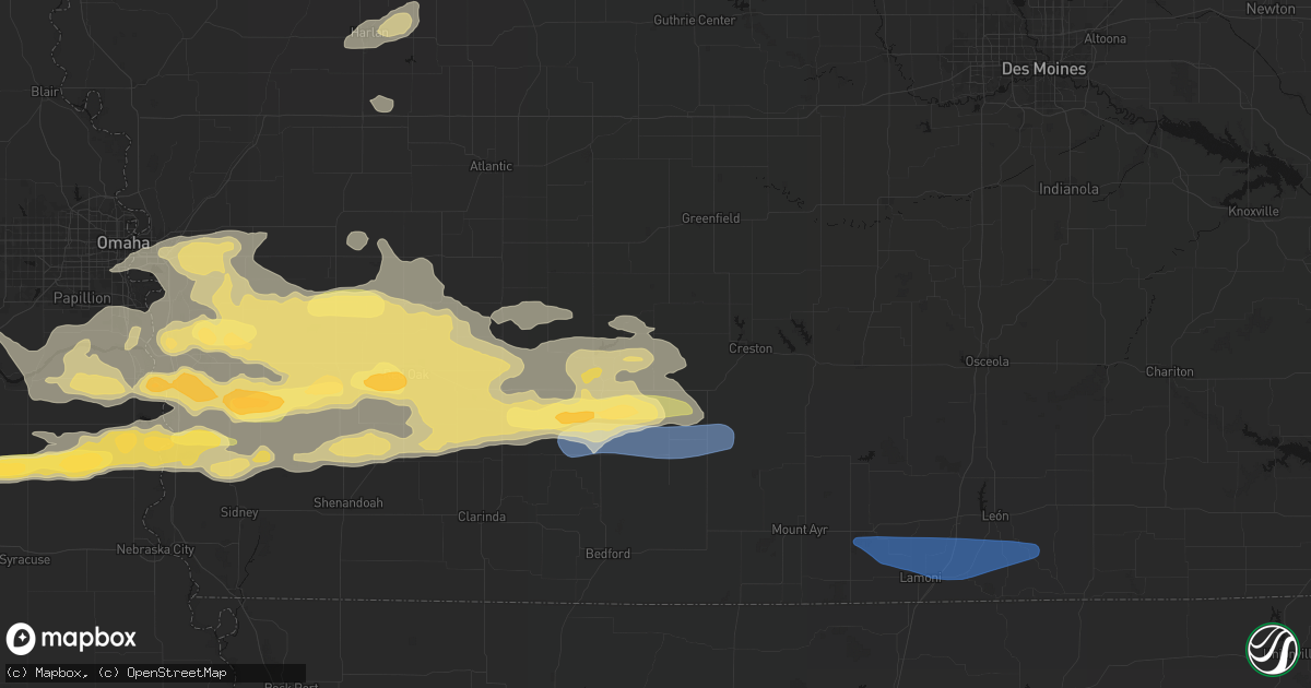 Hail map in Prescott, IA on August 4, 2026