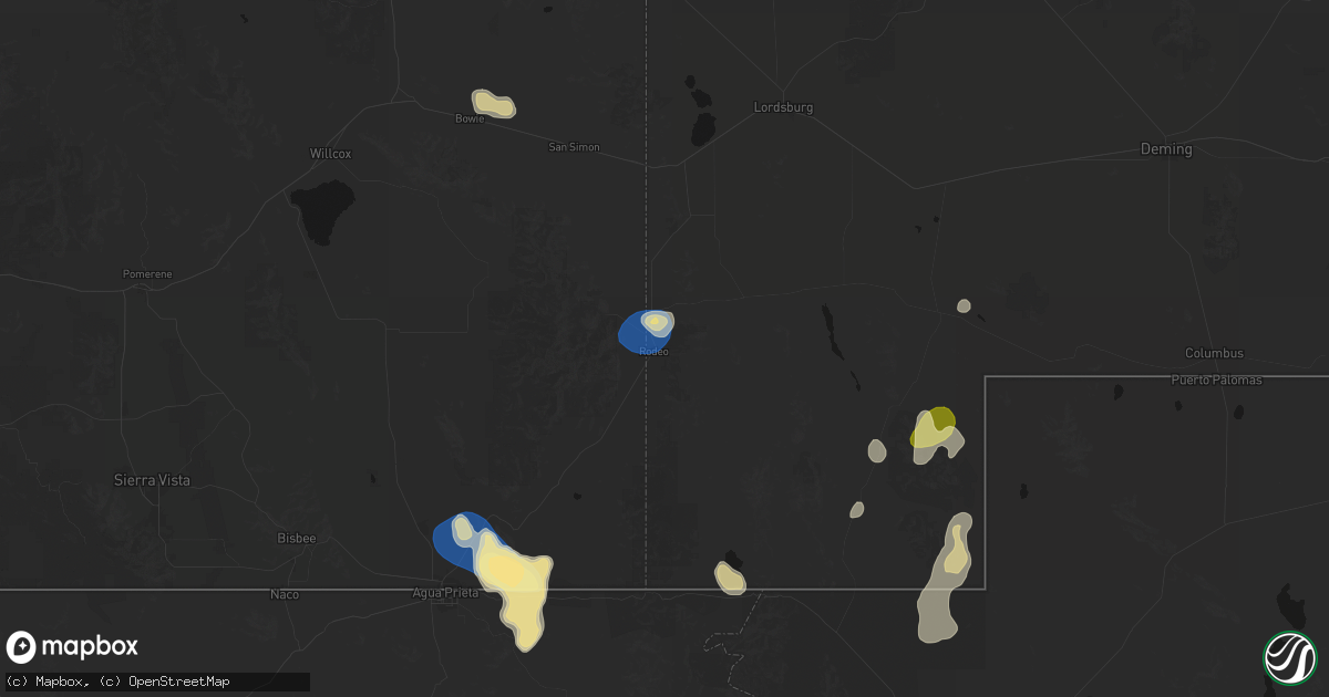 Hail map in Rodeo, NM on August 4, 2026