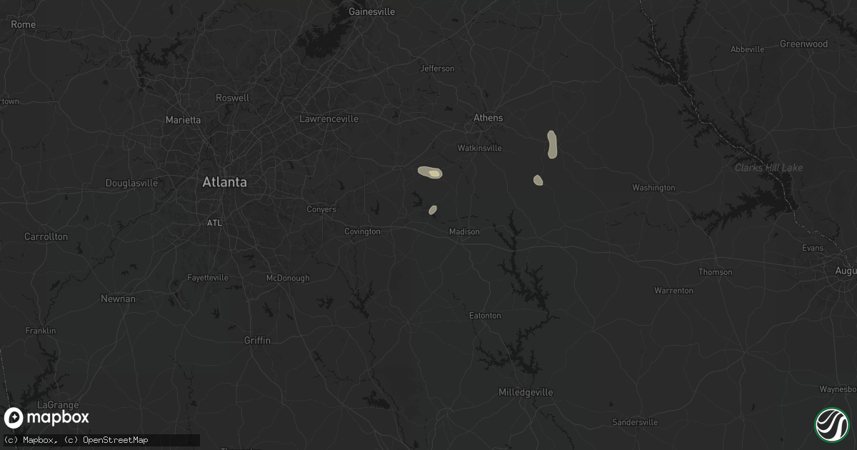 Hail map in Rutledge, GA on August 4, 2026