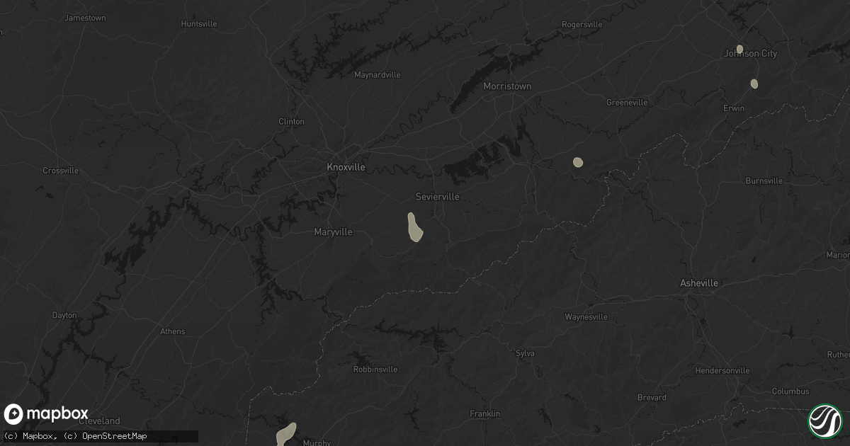Hail map in Sevierville, TN on August 4, 2026