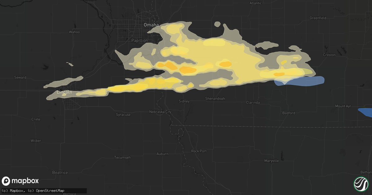 Hail map in Sidney, IA on August 4, 2026