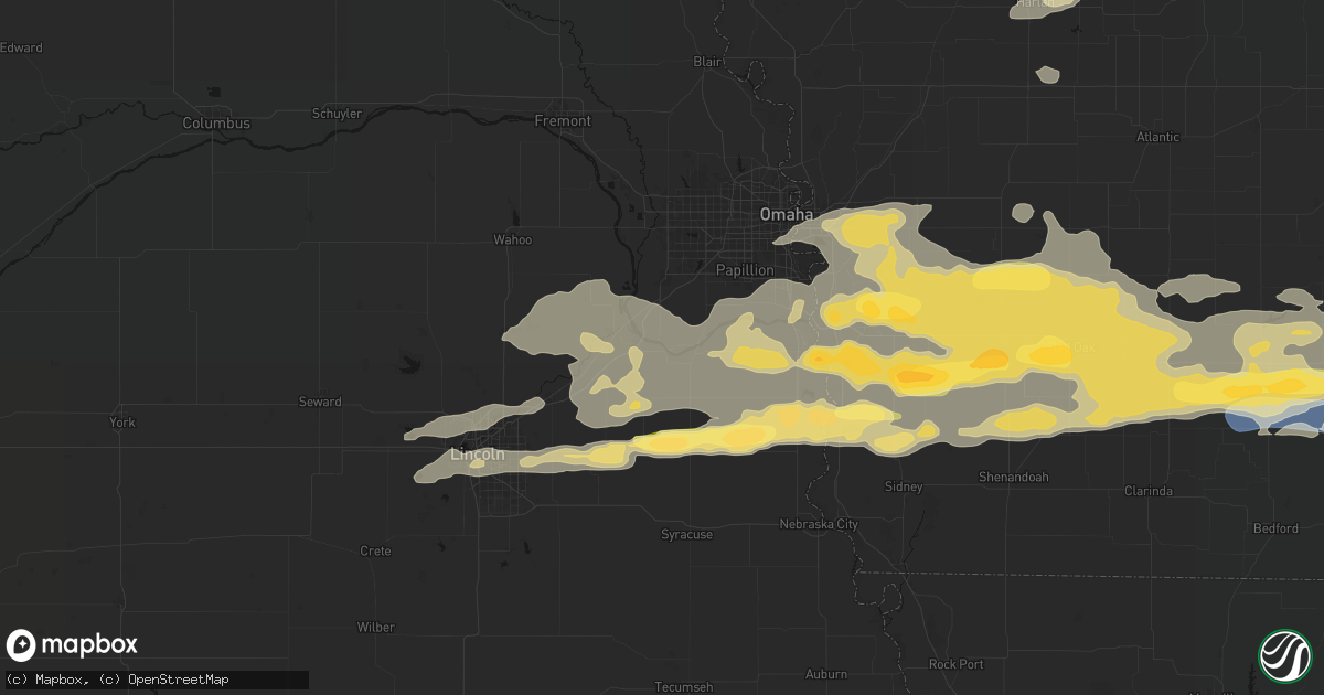 Hail map in South Bend, NE on August 4, 2026