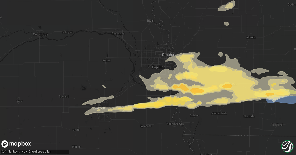 Hail map in Springfield, NE on August 4, 2026