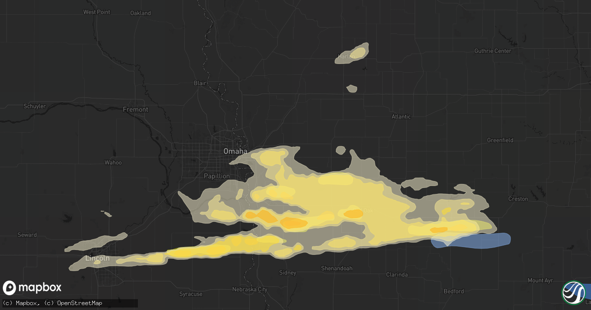Hail map in Treynor, IA on August 4, 2026