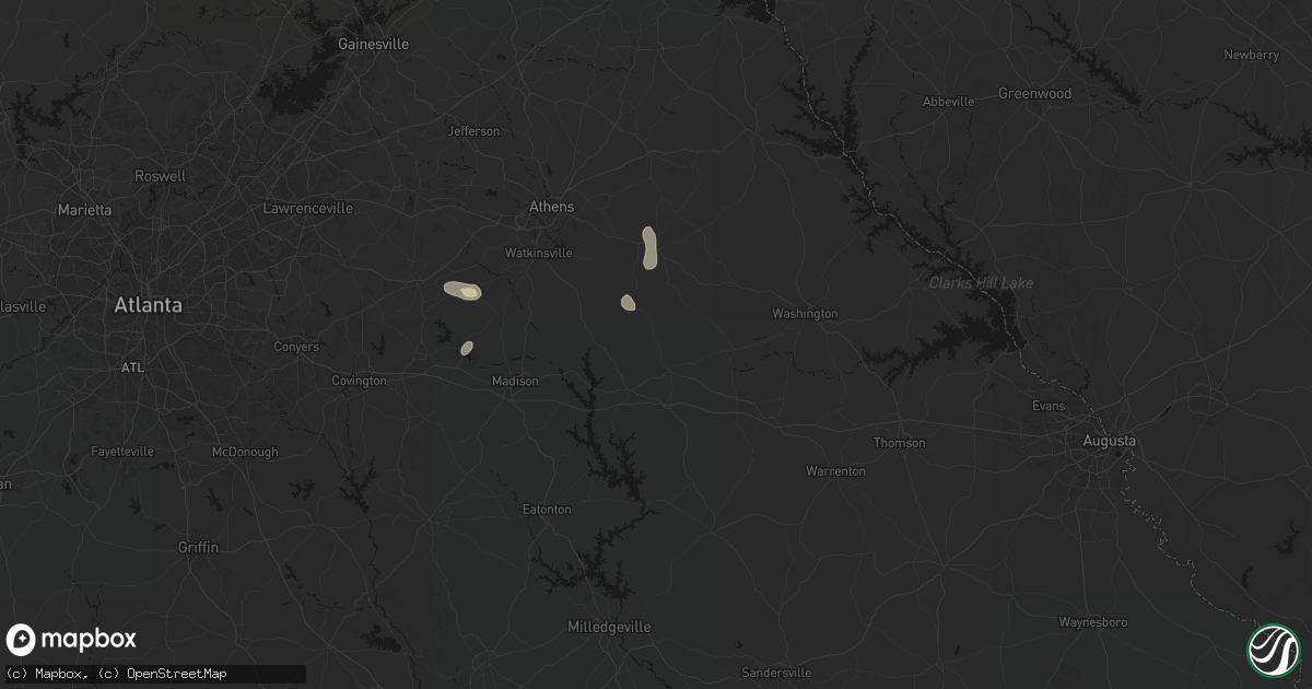 Hail map in Union Point, GA on August 4, 2026
