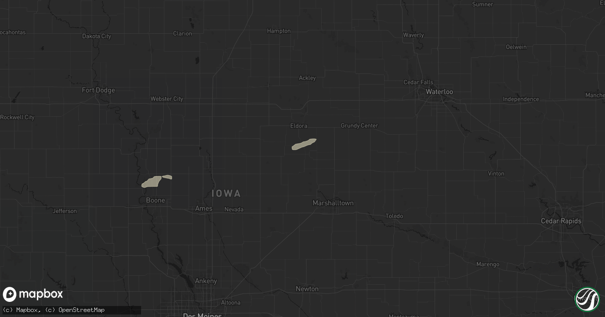 Hail map in Union, IA on August 4, 2026