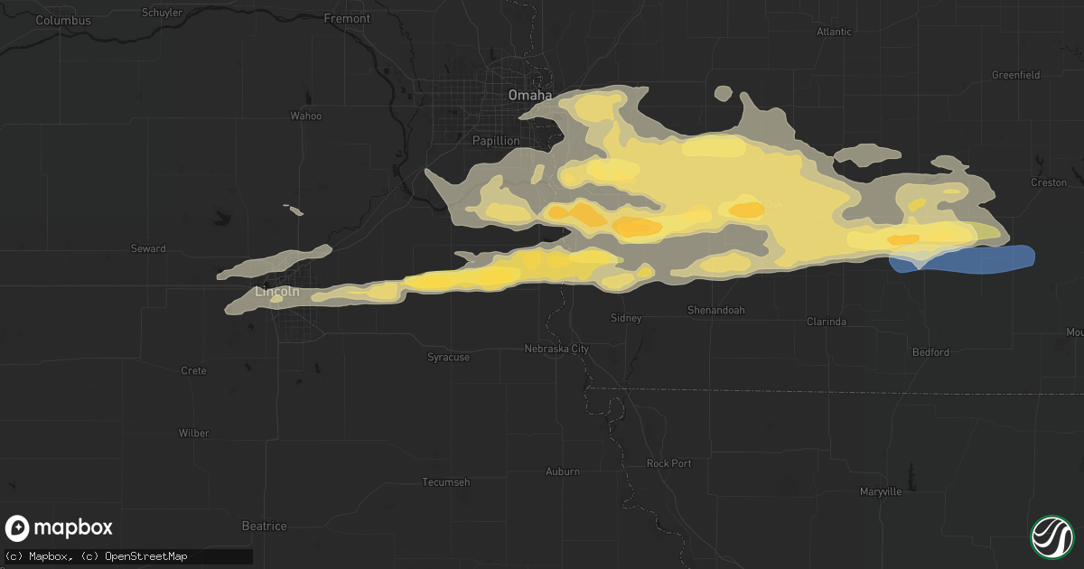 Hail map in Union, NE on August 4, 2026