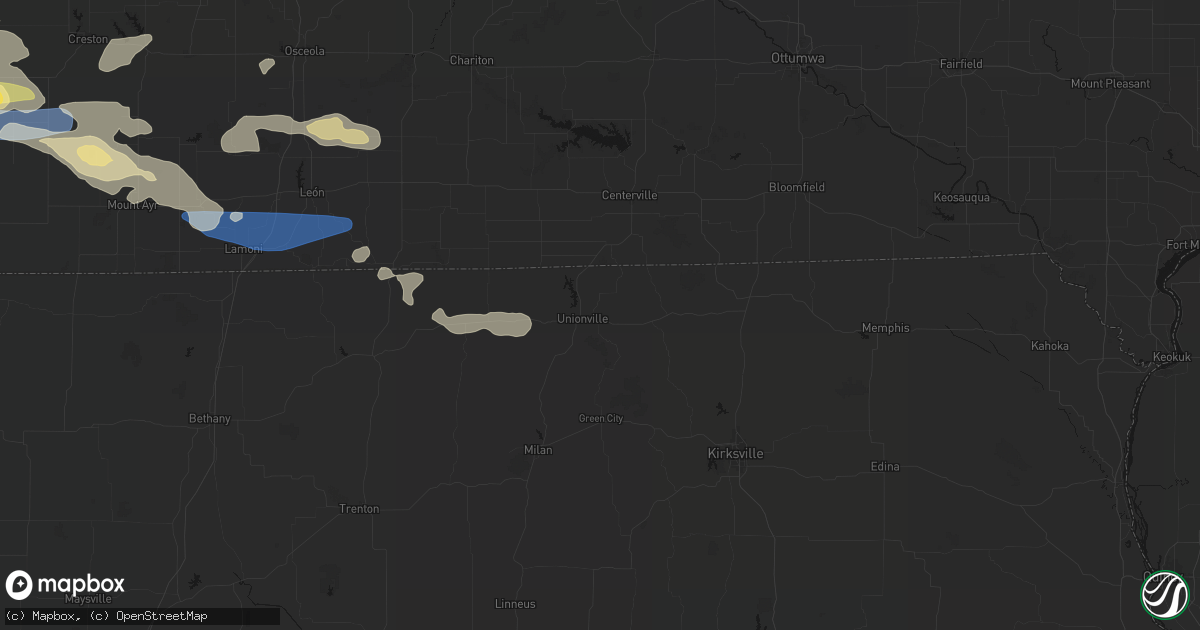 Hail map in Unionville, MO on August 4, 2026