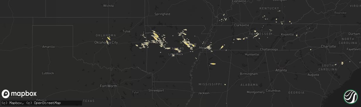 Hail map in Arkansas on August 5, 2015