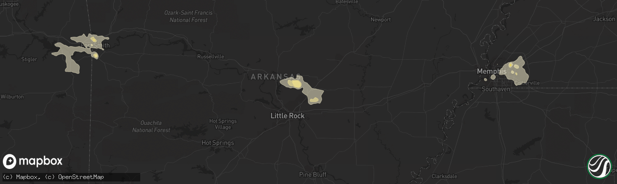 Hail map in Cabot, AR on August 5, 2015