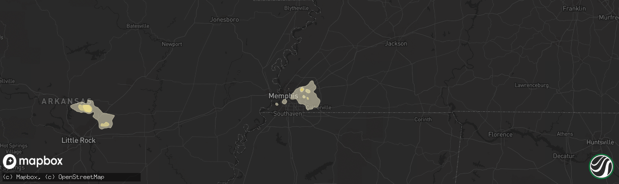 Hail map in Cordova, TN on August 5, 2015