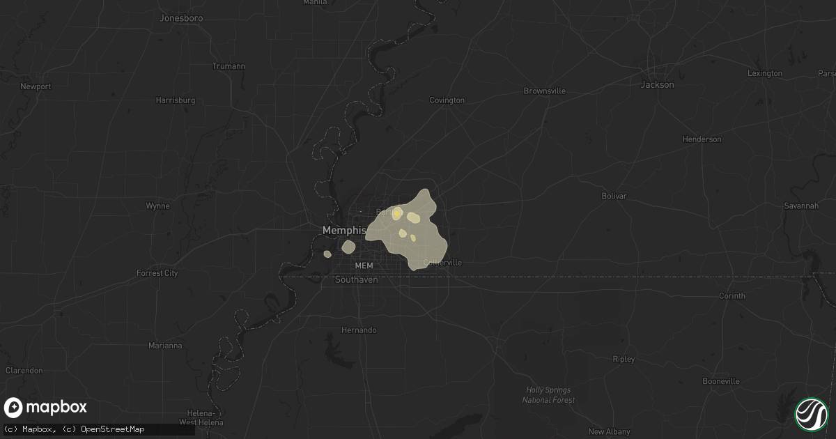 Hail map in Cordova, TN on August 5, 2015