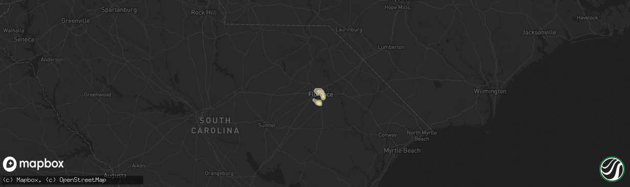 Hail map in Florence, SC on August 5, 2015