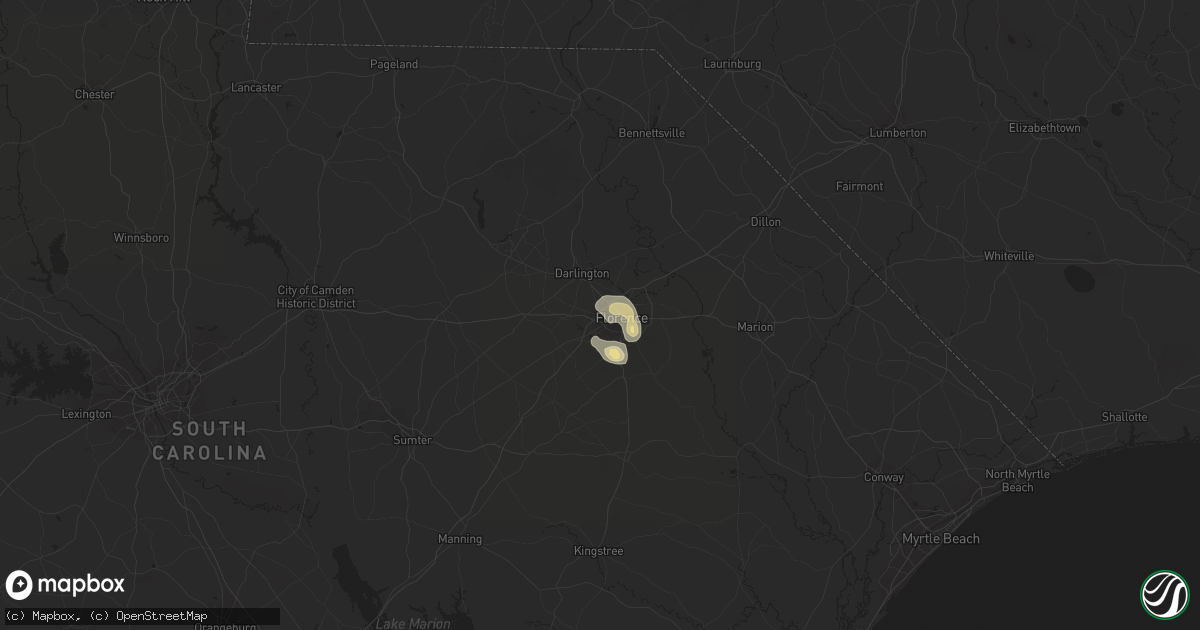 Hail map in Florence, SC on August 5, 2015