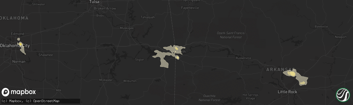 Hail map in Fort Smith, AR on August 5, 2015