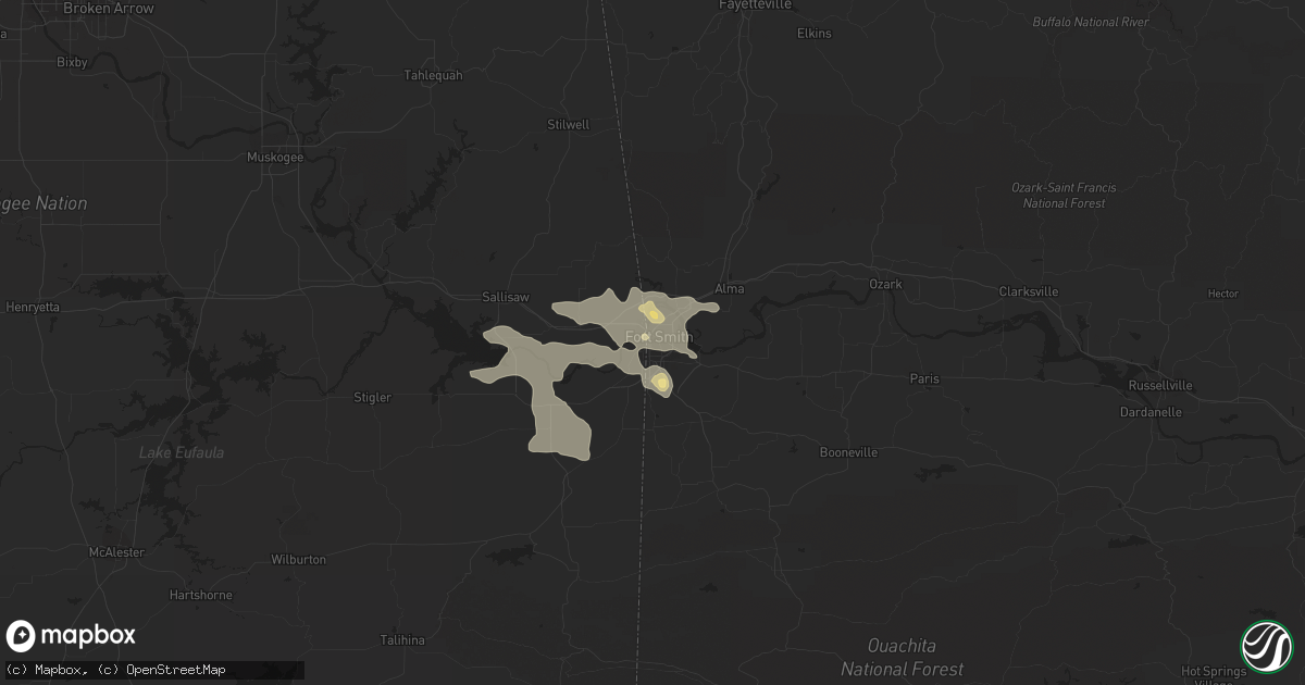 Hail map in Fort Smith, AR on August 5, 2015