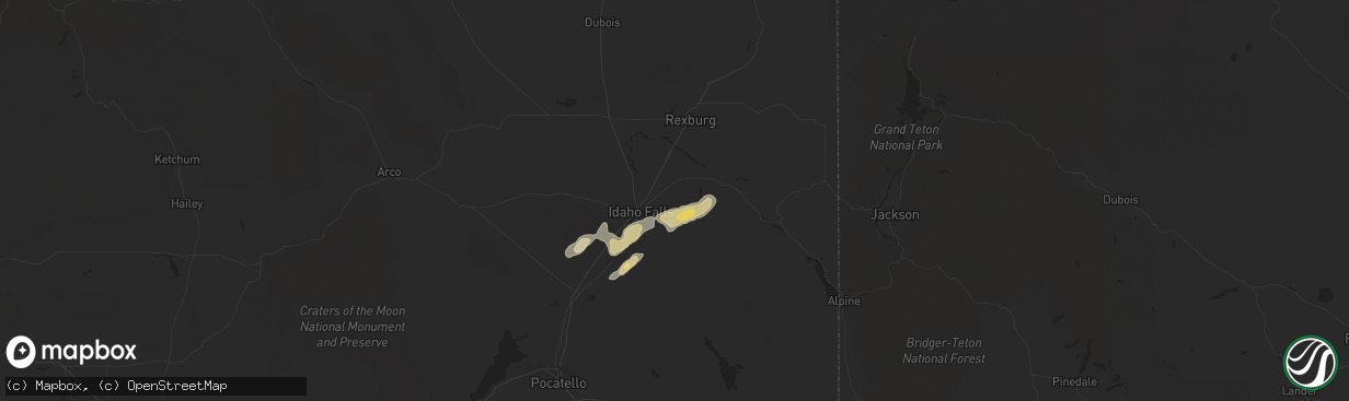 Hail map in Idaho Falls, ID on August 5, 2015