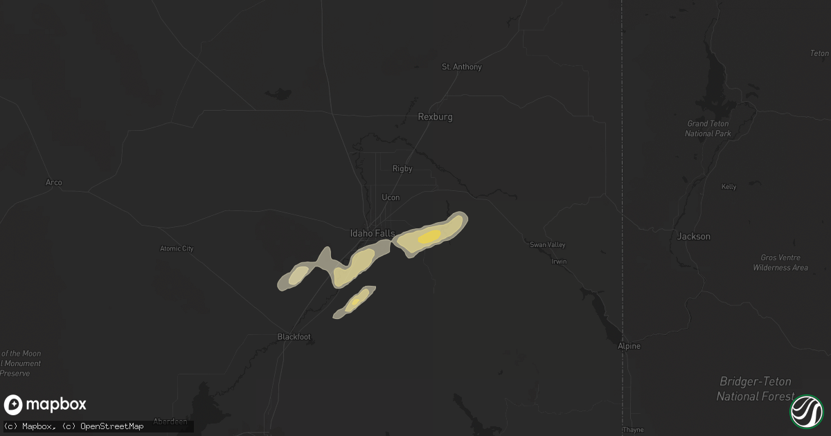 Hail map in Idaho Falls, ID on August 5, 2015