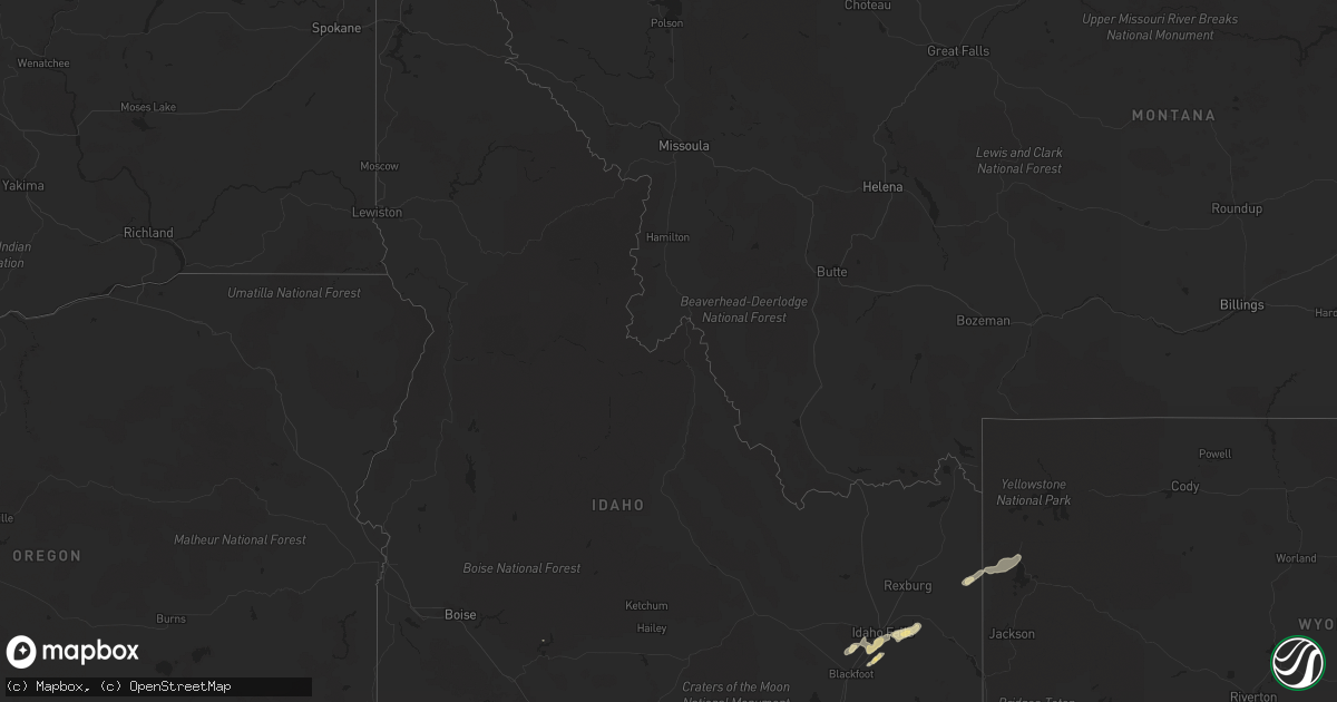 Hail map in Idaho on August 5, 2015