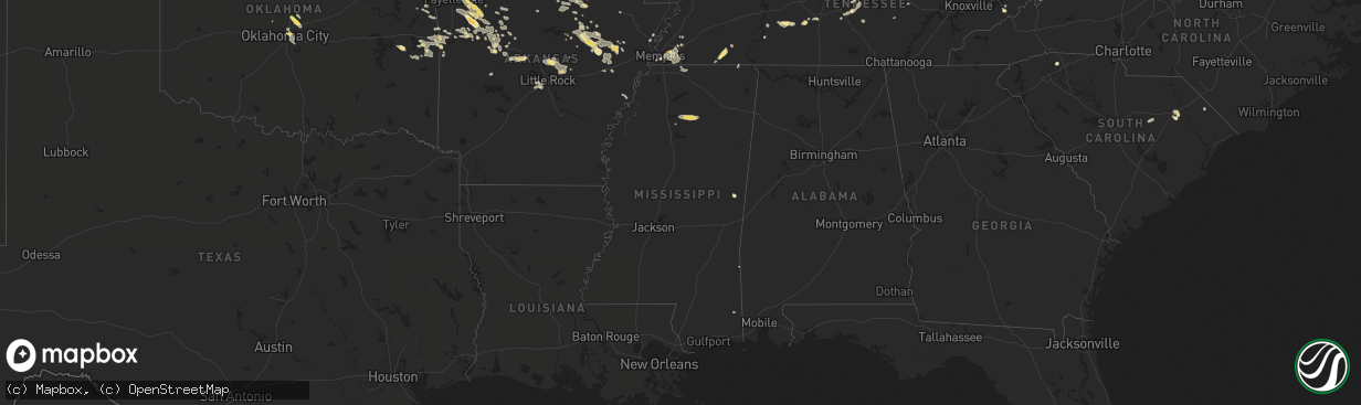 Hail map in Mississippi on August 5, 2015