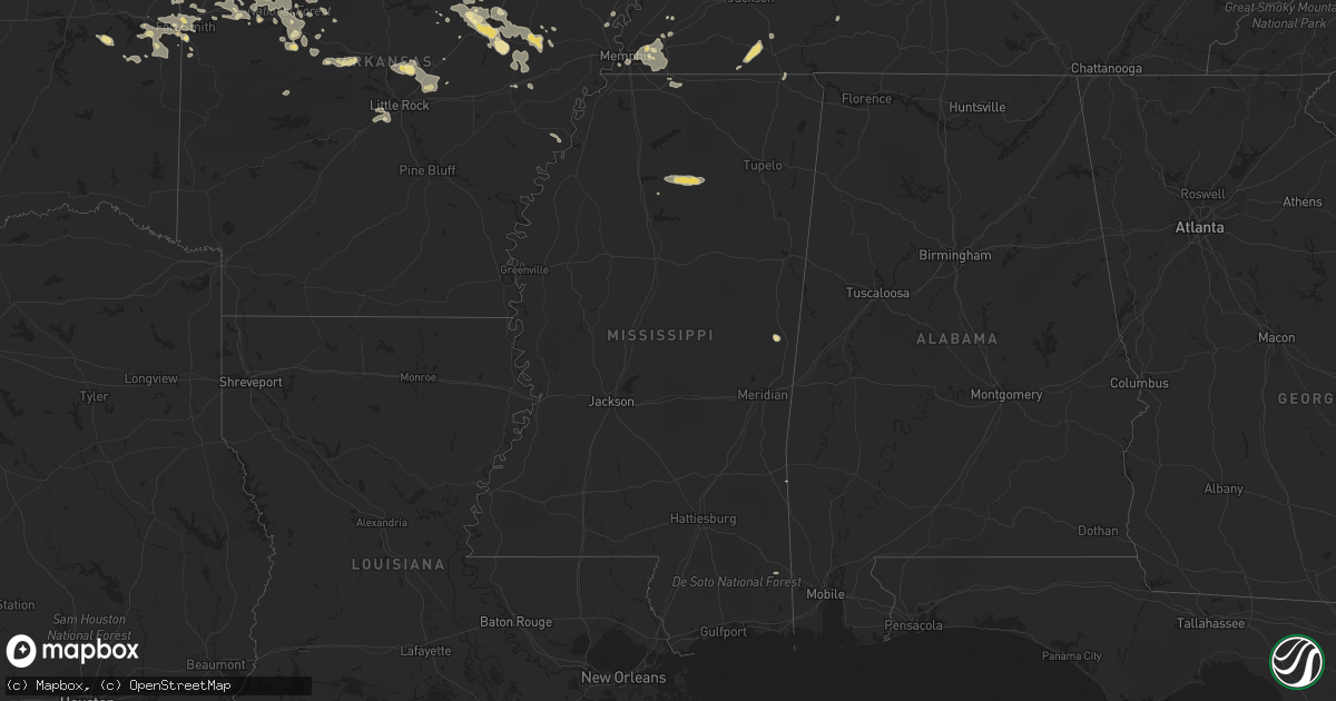 Hail map in Mississippi on August 5, 2015