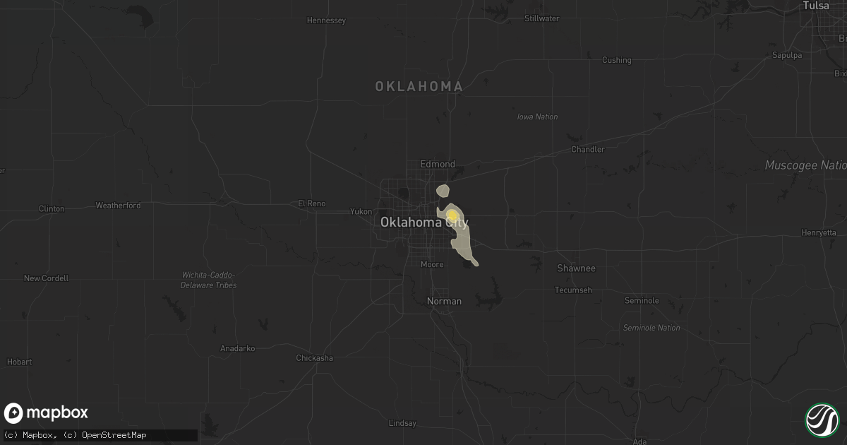 Hail map in Oklahoma City, OK on August 5, 2015
