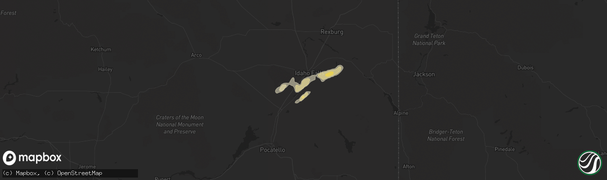 Hail map in Shelley, ID on August 5, 2015