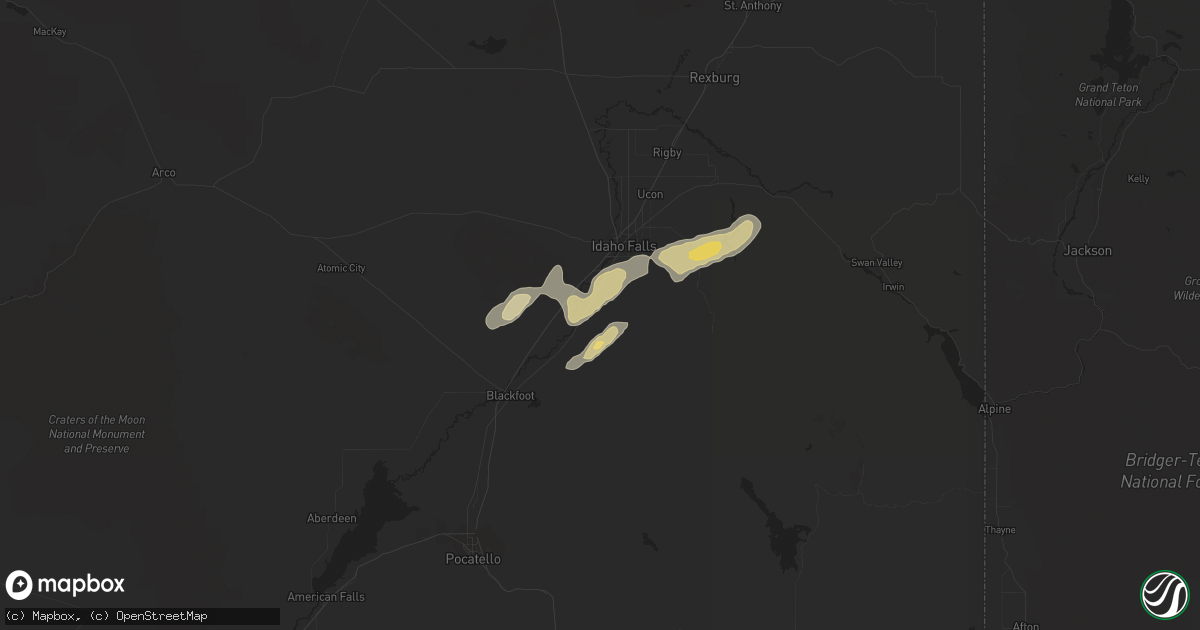 Hail map in Shelley, ID on August 5, 2015