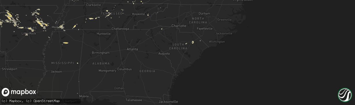 Hail map in South Carolina on August 5, 2015