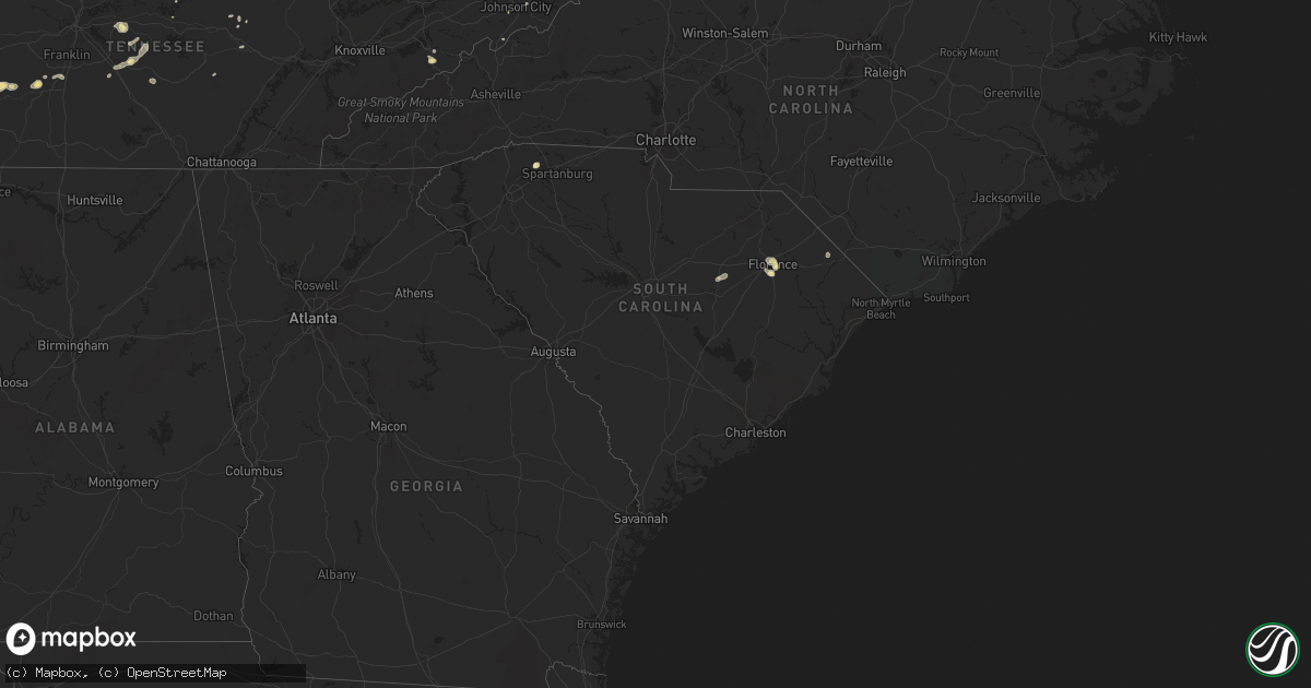 Hail map in South Carolina on August 5, 2015