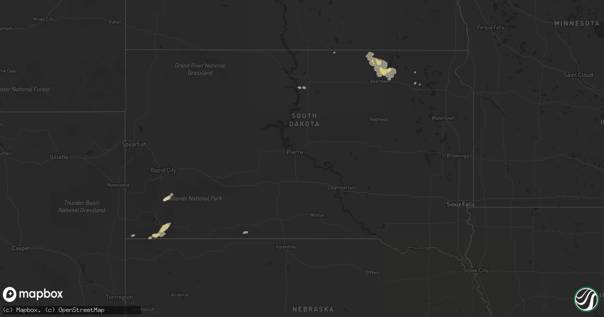 Hail map in South Dakota on August 5, 2015