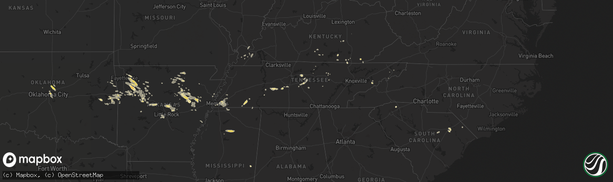 Hail map in Tennessee on August 5, 2015