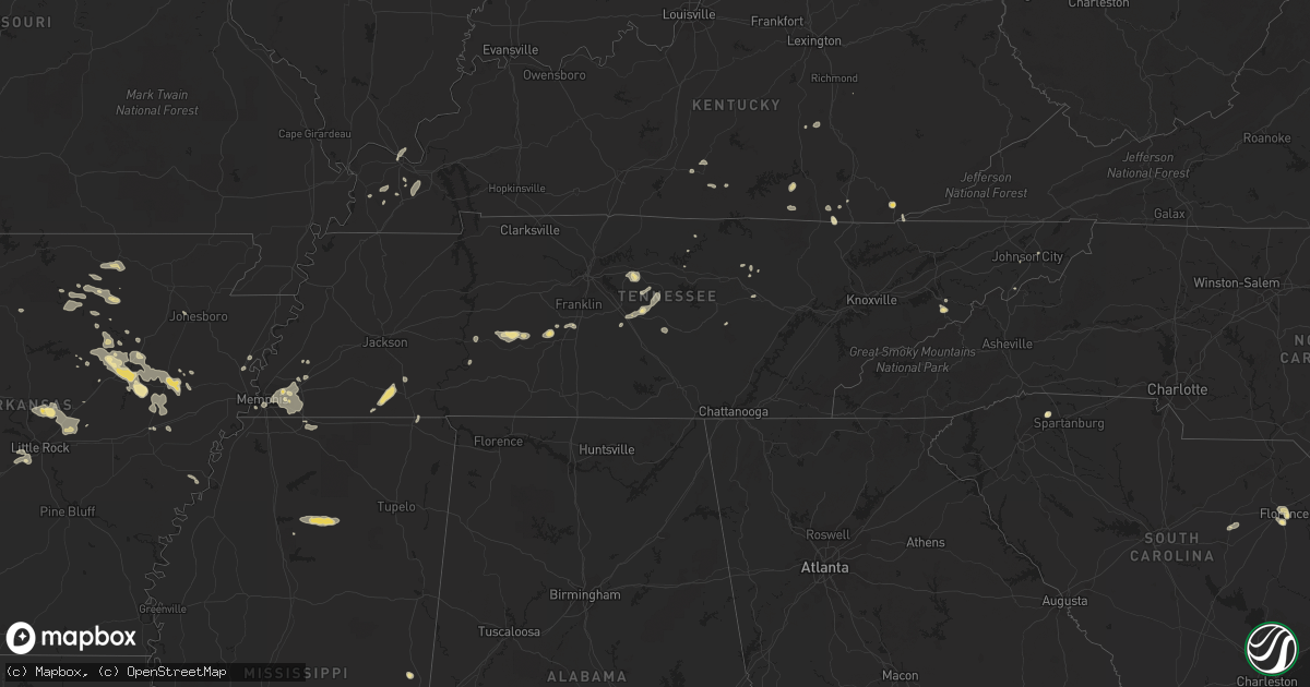 Hail map in Tennessee on August 5, 2015