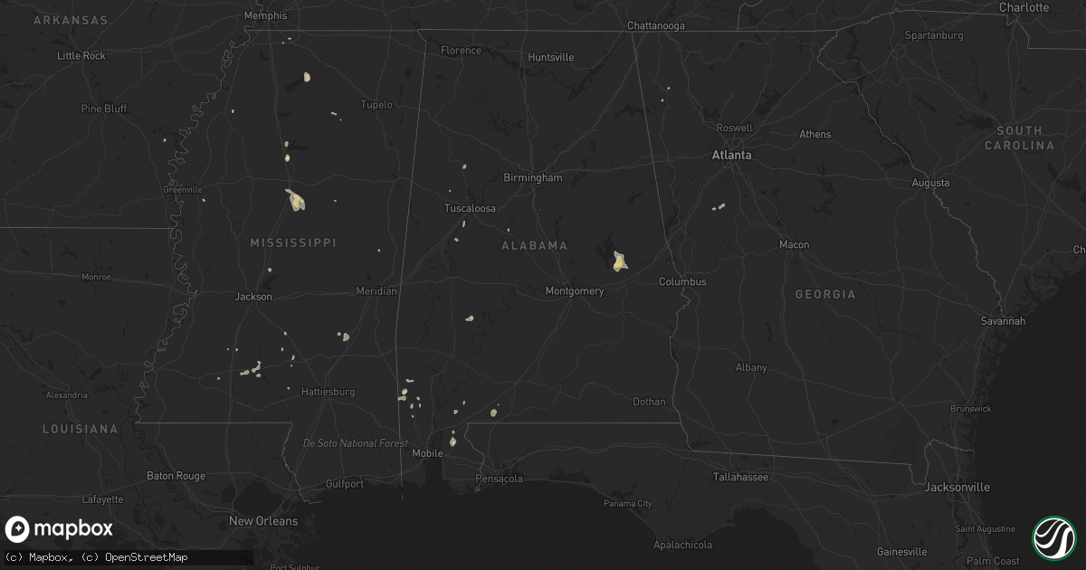 Hail map in Alabama on August 5, 2016