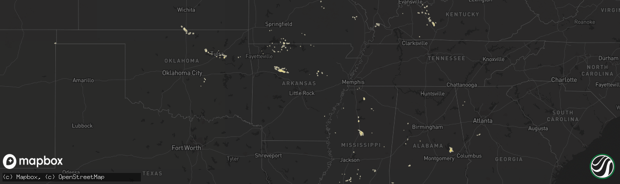 Hail map in Arkansas on August 5, 2016