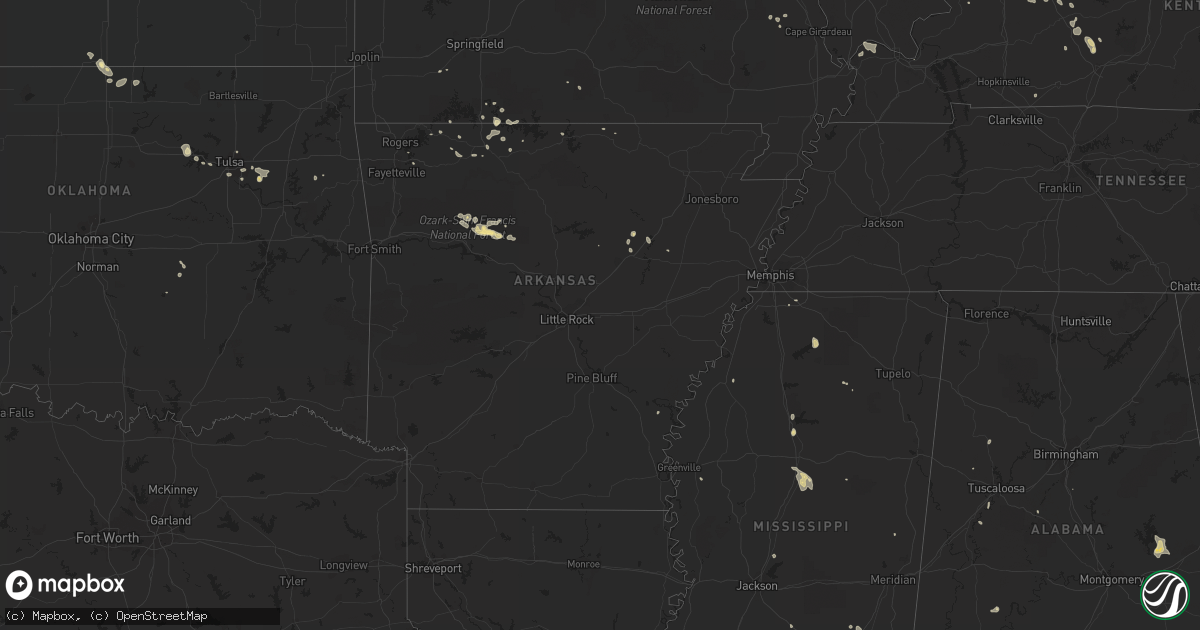 Hail map in Arkansas on August 5, 2016