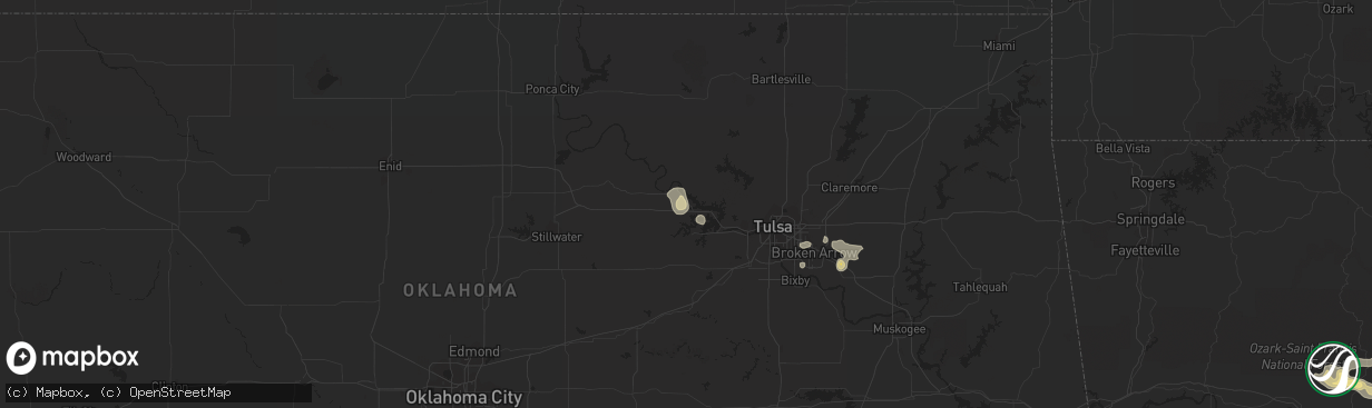 Hail map in Cleveland, OK on August 5, 2016