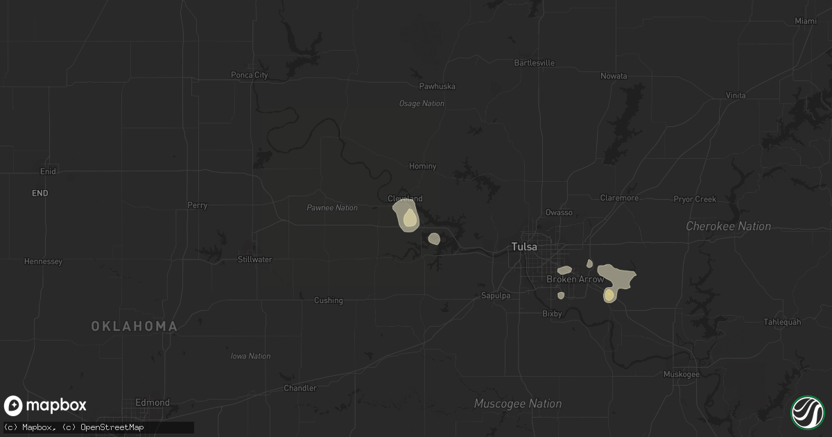 Hail map in Cleveland, OK on August 5, 2016