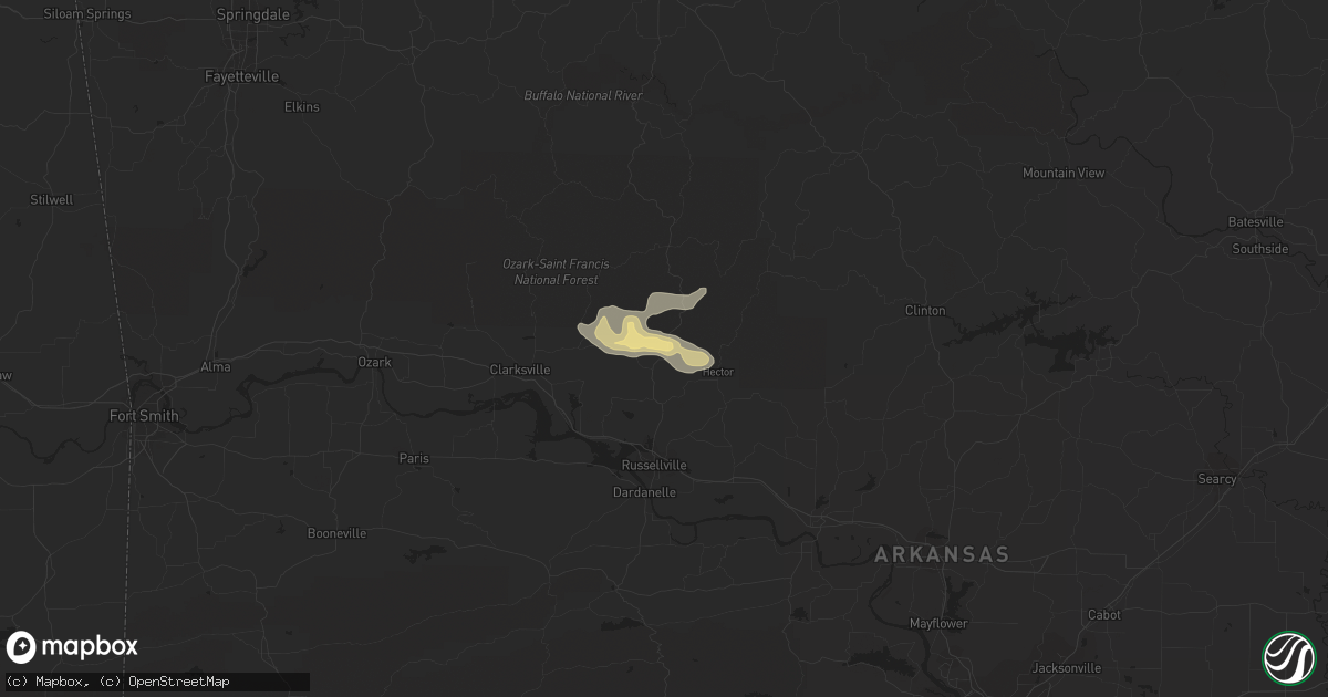 Hail map in Dover, AR on August 5, 2016