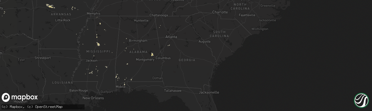 Hail map in Georgia on August 5, 2016