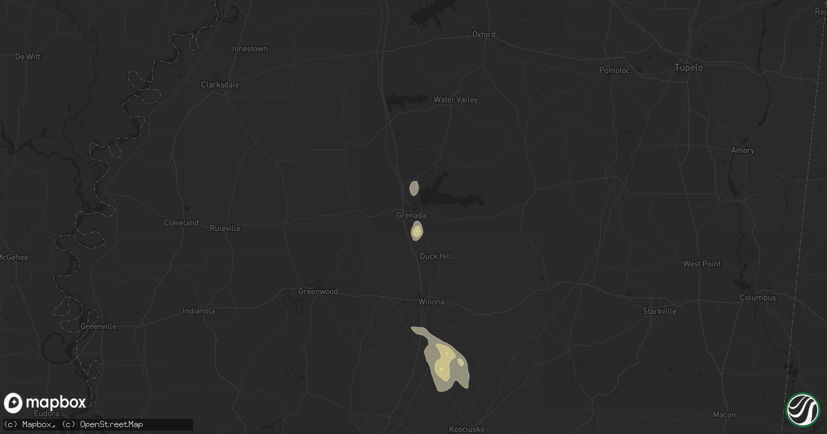 Hail map in Grenada, MS on August 5, 2016