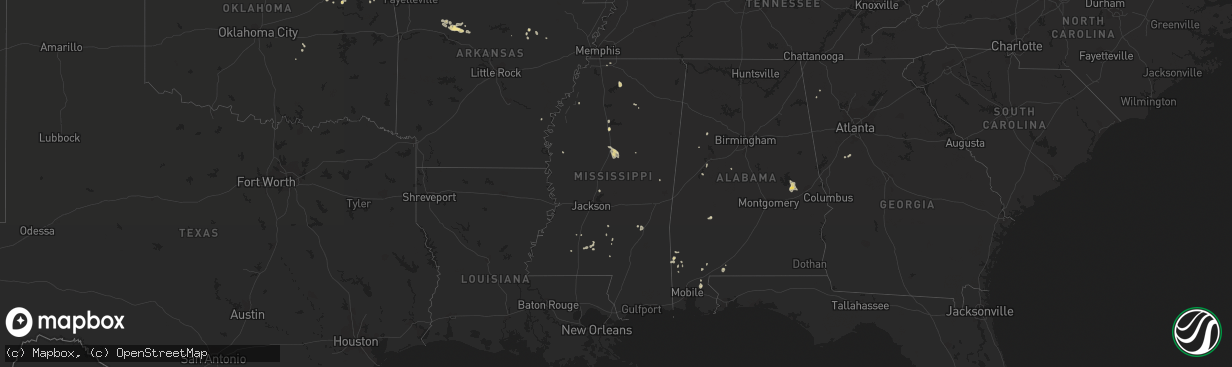 Hail map in Mississippi on August 5, 2016