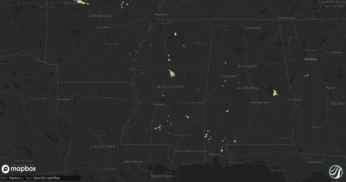 Hail map in Mississippi on August 5, 2016