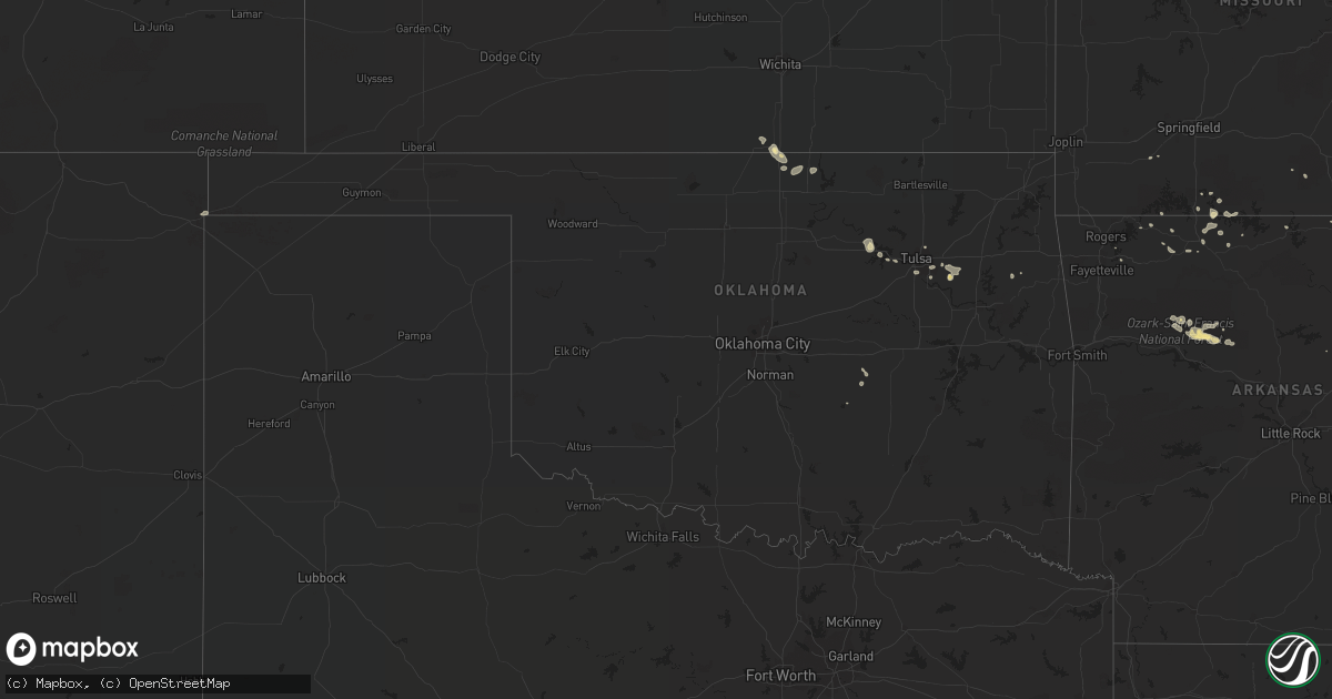 Hail map in Oklahoma on August 5, 2016