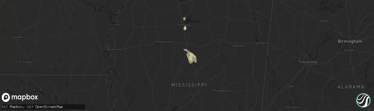 Hail map in Vaiden, MS on August 5, 2016