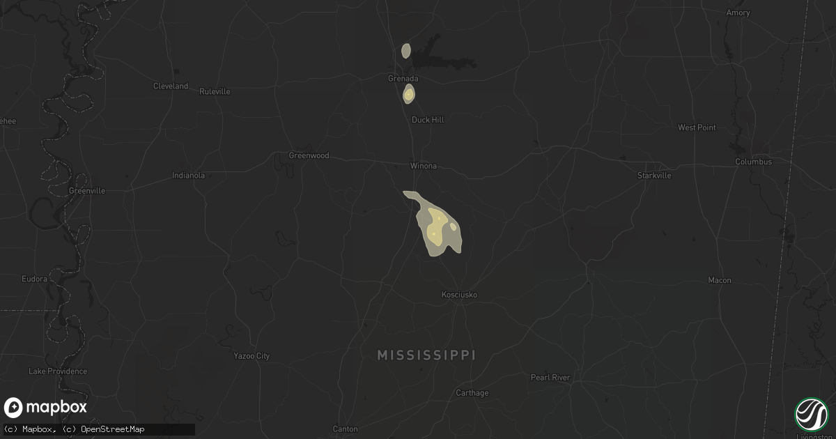 Hail map in Vaiden, MS on August 5, 2016