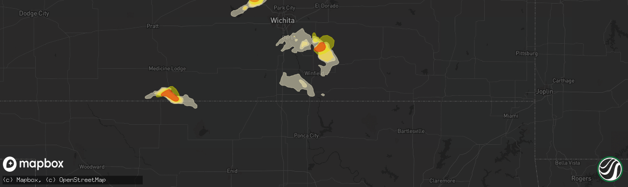 Hail map in Arkansas City, KS on August 5, 2017