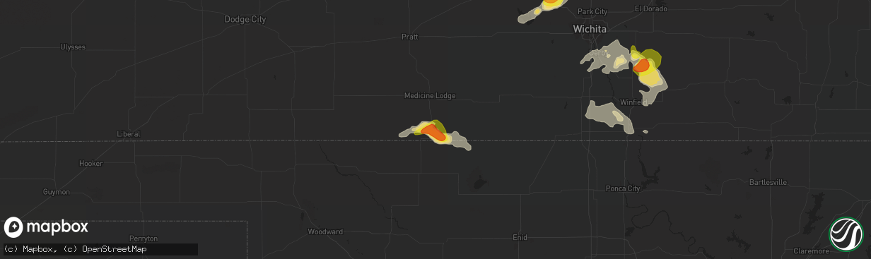 Hail map in Kiowa, KS on August 5, 2017