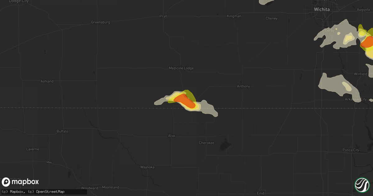 Hail map in Kiowa, KS on August 5, 2017