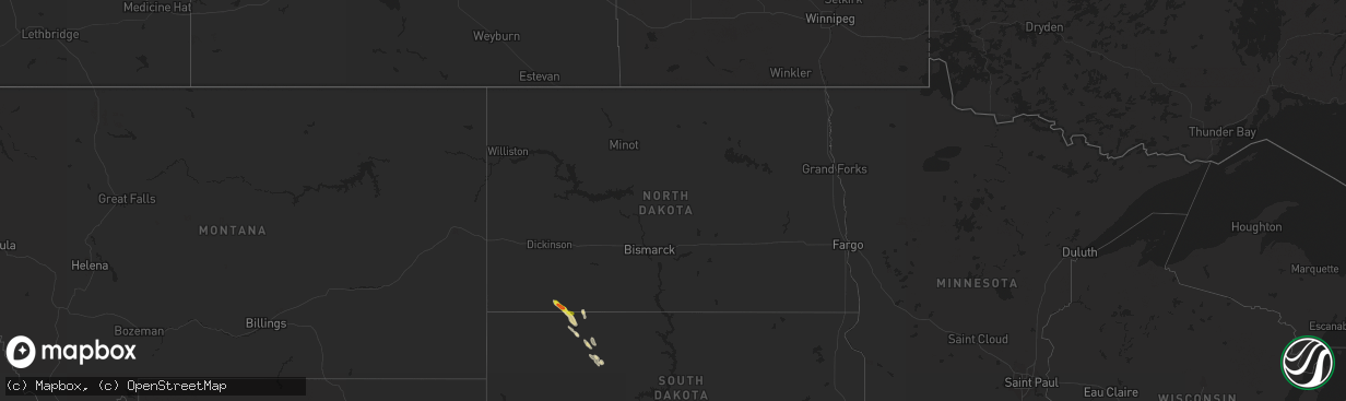 Hail map in North Dakota on August 5, 2017